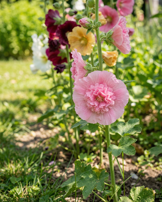 Hollyhock Chater Double Mixed (Alcea rosea) – biennial mix seeds from SeedsChoice