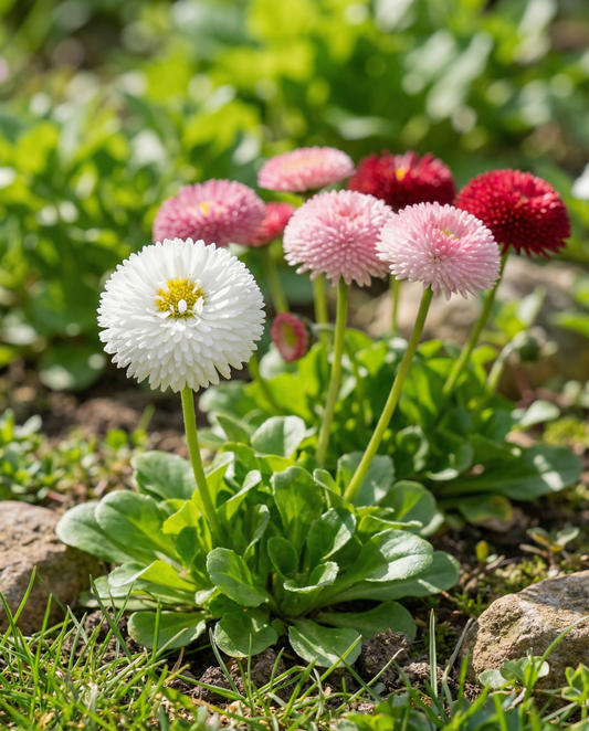 Daisy Mixed Pomponette (Bellis perennis) – biennial flower seeds from SeedsChoice